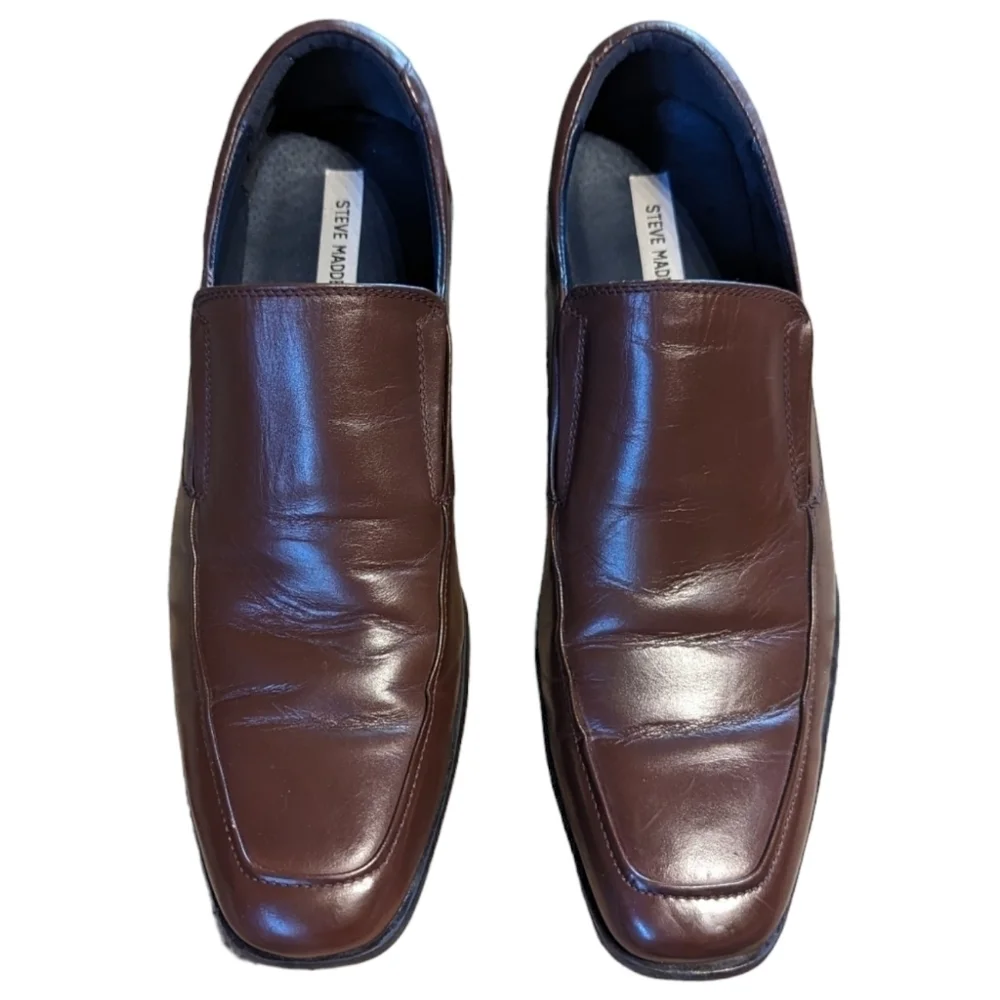 STEVE Madden P-Sutton Square Toe Brown Leather Dress Loafers (13)